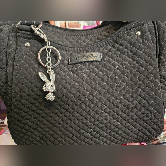 Vera Bradley Handbags - #649 Vera Bradley Black Quilted Tote +Bonus Bunny Sparkly Bag Charm
